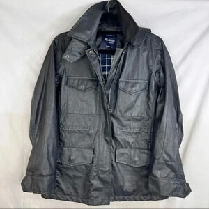 Madewell Waxed Plaid Hooded Trench Jacket Coat Plaid Linning Womans Sz S Outdoor